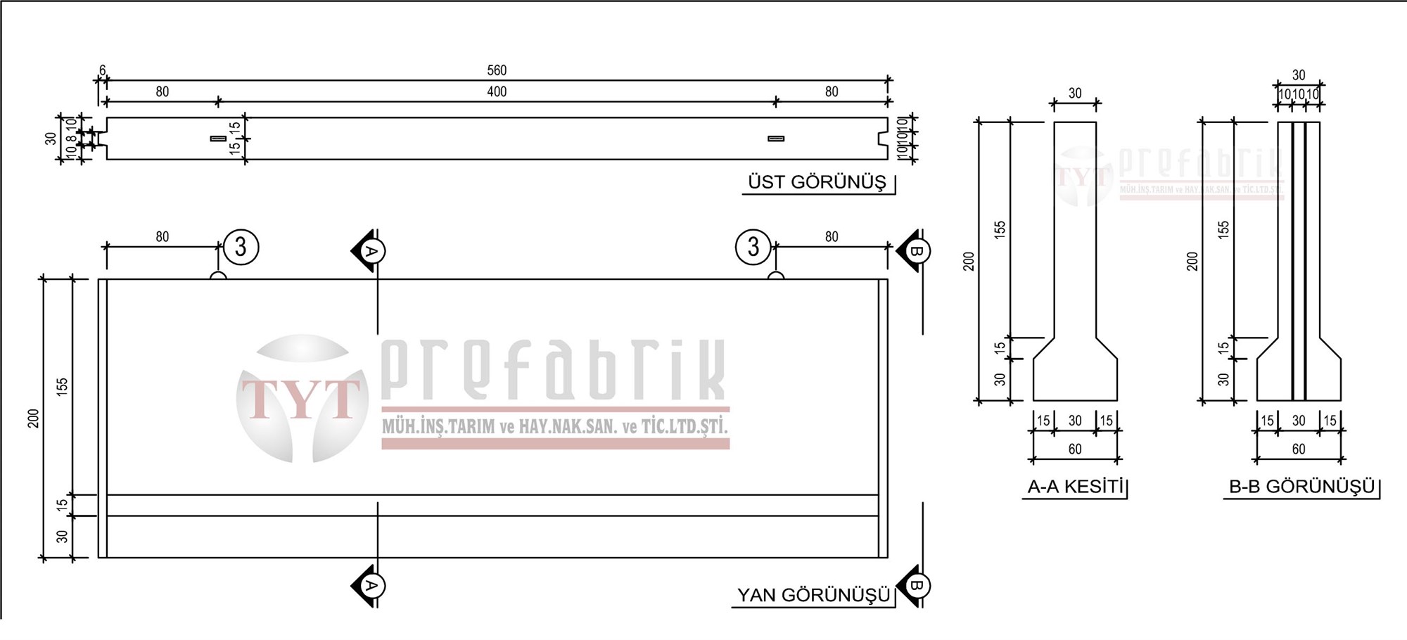 Beton Güvenlik Duvarı Teknik Çizim